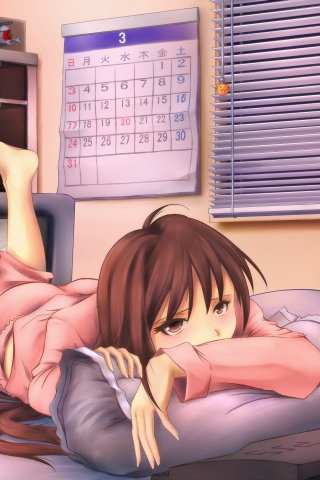 Lying down, bed, anime girl, 240x320 wallpaper