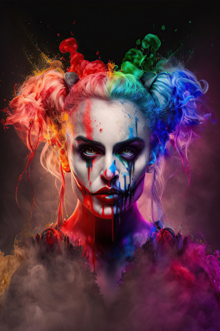 Harley Quinn, colorful face, fan art, 240x320 wallpaper
