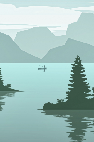 Lake, mountains, digital art, 240x320 wallpaper