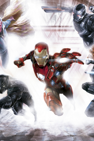 Captain America: Civil War, movie, iron man's team, artwork, 240x320 wallpaper