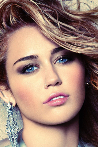 Pretty, blue eyes, singer, Miley Cyrus, 240x320 wallpaper
