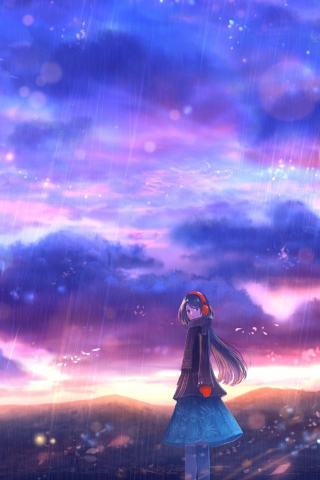 Rain, clouds, colorful, sky, anime girl, 240x320 wallpaper