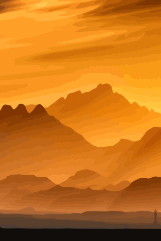 Digital art, sunset, mountains, landscape, 240x320 wallpaper