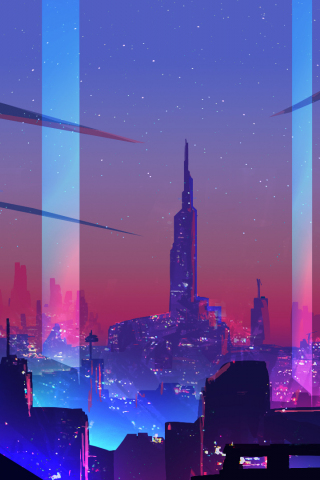 Neon, artwork, cityscape, futuristic city, fantasy, 240x320 wallpaper