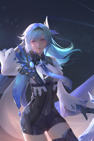 Blue hair Eula, Genshin Impact, video game, 22, 240x320 wallpaper
