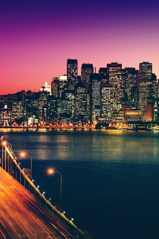 San Francisco, city, buildings, bridge, night, 240x320 wallpaper