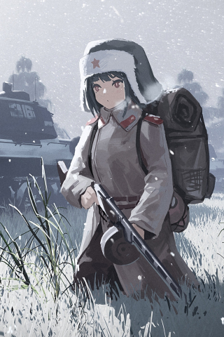 War, solider, anime girl, art, 240x320 wallpaper