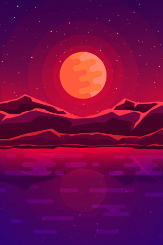 Moon rays, red space, sky, abstract, mountains, 240x320 wallpaper