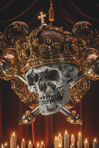 Crown on skull, golden crown, head, 240x320 wallpaper