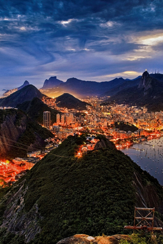 Rio de Janeiro, night, city, mountains, aerial view, 240x320 wallpaper