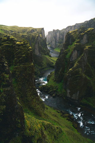 Iceland, valley, river, greenery, nature, 240x320 wallpaper