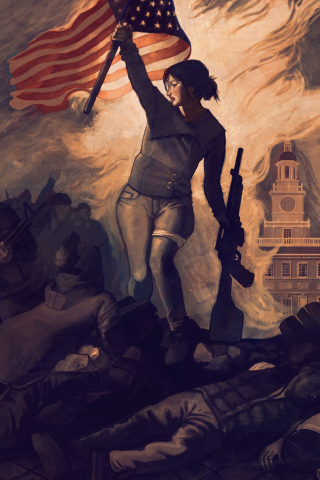 Homefront: the revolution, girl soldier with flag, 240x320 wallpaper