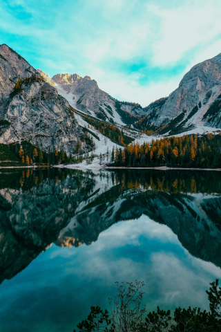 Lake, nature, mountains, reflections, 240x320 wallpaper
