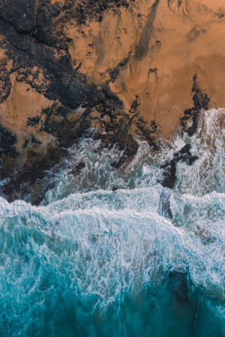 Aerial view, coast, sea waves, 240x320 wallpaper
