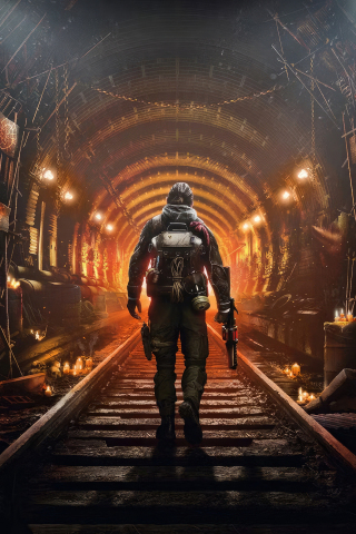 Metro awakening, soldier's walk under rail tunnel, game, 240x320 wallpaper