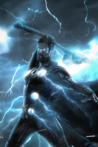Thor, lightning strike, superhero, 240x320 wallpaper