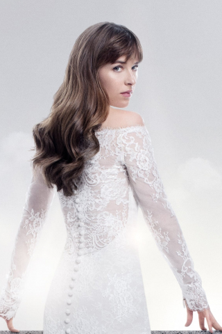 White dress, Dakota Johnson, beautiful model, 240x320 wallpaper