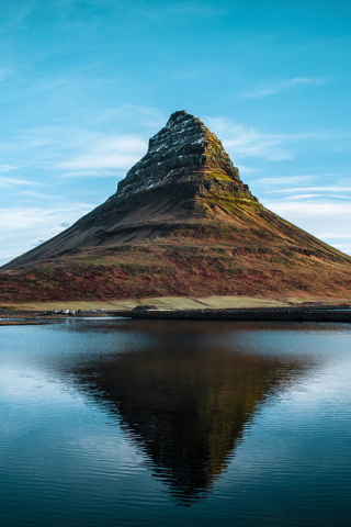 Nature, Kirkjufell, cliff, lake, reflections, Iceland, 240x320 wallpaper