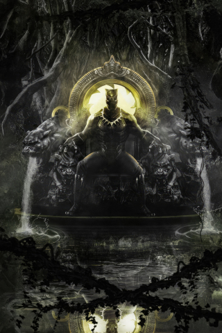 Black Panther, king of Wakanda, dark throne, 240x320 wallpaper