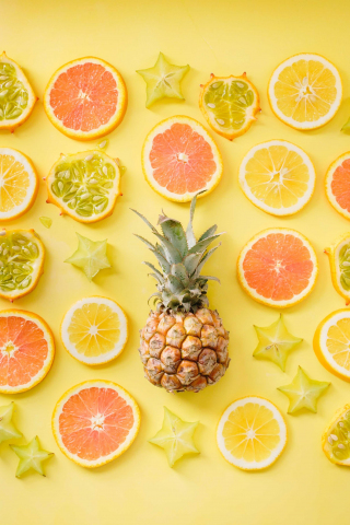 Citrus, lemon, pineapple, fruits, slices, 240x320 wallpaper