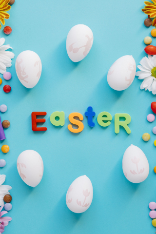 Flowers, eggs, colorful, easter, 240x320 wallpaper
