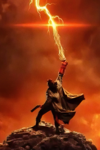Hellboy, David Harbour, lightning, 2019 movie, 240x320 wallpaper
