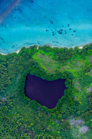 Lagoon, island, aerial view, 240x320 wallpaper