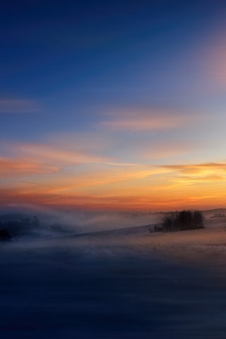 Winter, dawn, sunrise, sky, fog, 240x320 wallpaper