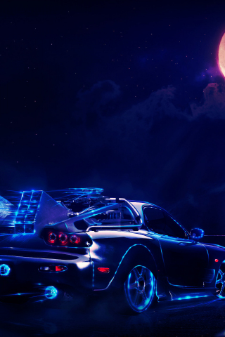 Mazda RX-7, car, dark, Back to the Future, movie, art, 240x320 wallpaper