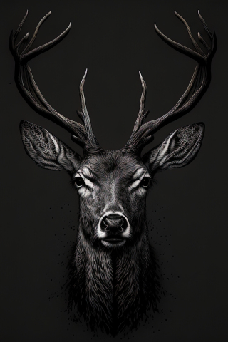 BW, deer muzzle, digital art, 240x320 wallpaper