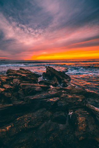 Rocks, coast, nature, sunset, 240x320 wallpaper