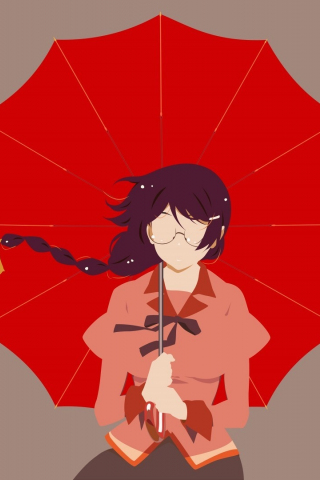 Minimal, anime girl, Umbrella, Tsubasa Hanekawa, 240x320 wallpaper
