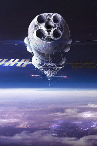Command spaceship, space, satellite, clouds, 240x320 wallpaper
