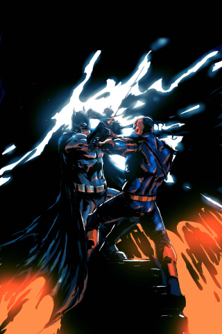 Deathstroke and batman, battle, dark, art, 240x320 wallpaper