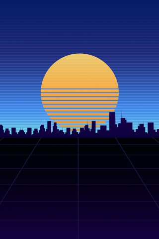 City view, synthwave, moon, silhouette, 240x320 wallpaper