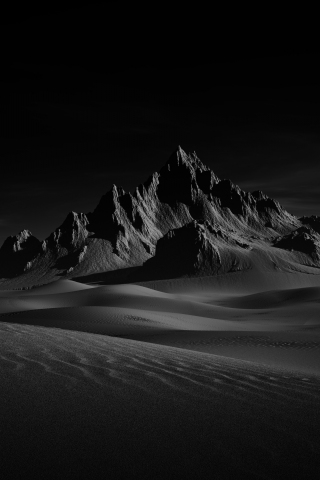 Desert mountains, landscape, sand dunes, dark, bw, 240x320 wallpaper
