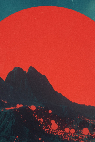 Planet, fantasy, landscape, mountains, moon, red, 240x320 wallpaper