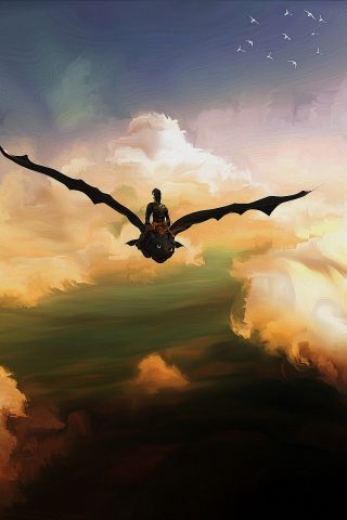 Toothless, How to train your Dragon, sky, clouds, artwork, 240x320 wallpaper
