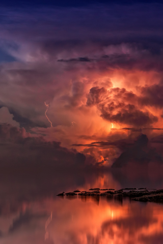 Thunderstorm, dense clouds, sea, reflections, sky, 240x320 wallpaper