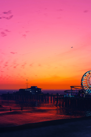 Ferris wheel, sunset, GTA 5, nature, video game, 240x320 wallpaper