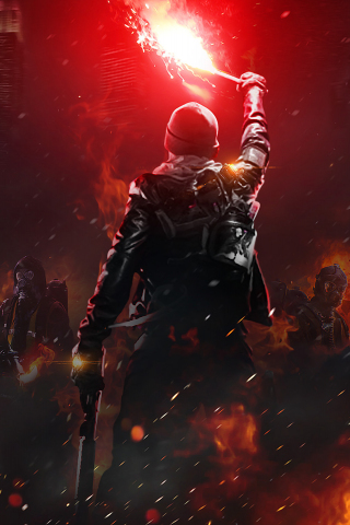 Masked, soldiers, dark, fire, Tom Clancy's The Division, Online game, 240x320 wallpaper