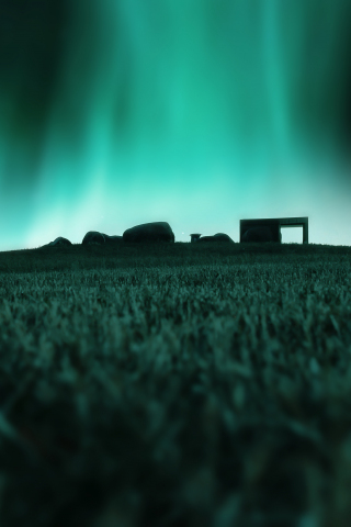 Farm, landscape, night, Northern Lights, 240x320 wallpaper