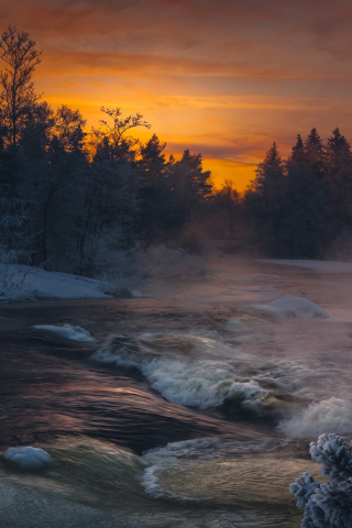 River, water current, nature, flow, sunset, 240x320 wallpaper