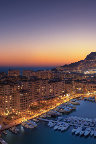 Sunset, Fontvieille, Monaco, aerial view, buildings, 240x320 wallpaper