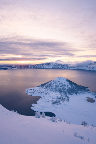 Lake, ice lake, sunset of winter, nature, 240x320 wallpaper