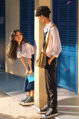 Sweet school romance, teen, art, 240x320 wallpaper