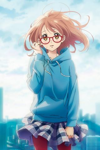 Cute anime girl, glasses, Mirai Kuriyama, Kyoukai no Kanata, 240x320 wallpaper