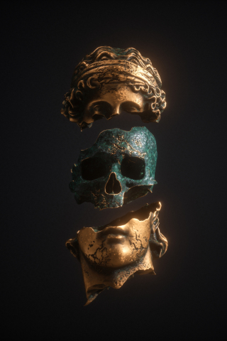 Skull inside statue, art, 240x320 wallpaper