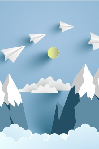 Paper plane, mountains, digital art, 240x320 wallpaper
