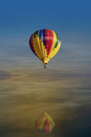 Fantasy, hot air balloon, sky, lake, reflections, 240x320 wallpaper